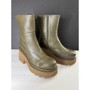 Paloma Barcelo Leo Lug Sole Leather Boots in Olive Green Platform EU 39 US 8.5
